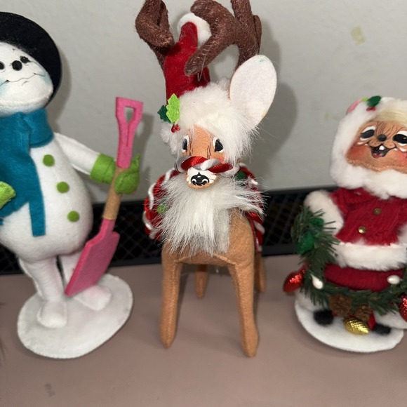RARE Annalee Christmas Figurine Lot Snowman Reindeer Santa Mouse Lion Felt Plush - Picture 3 of 16